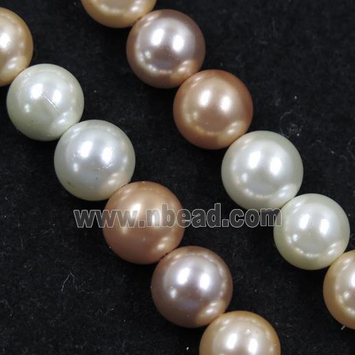 round Pearlized Shell Beads, mixed color