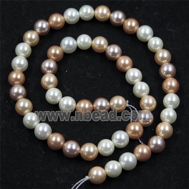 round Pearlized Shell Beads, mixed color