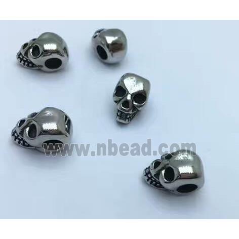 stainless steel skull bead, Antique silver