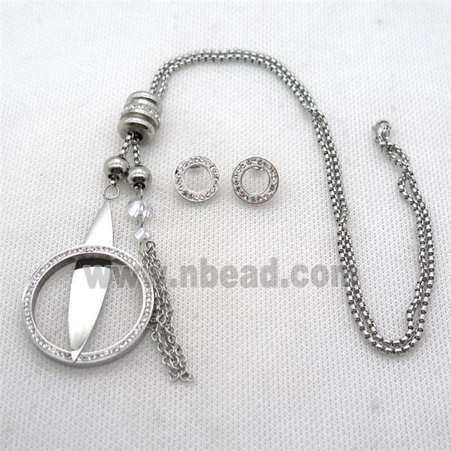 stainless steel necklace and earring, platinum plated