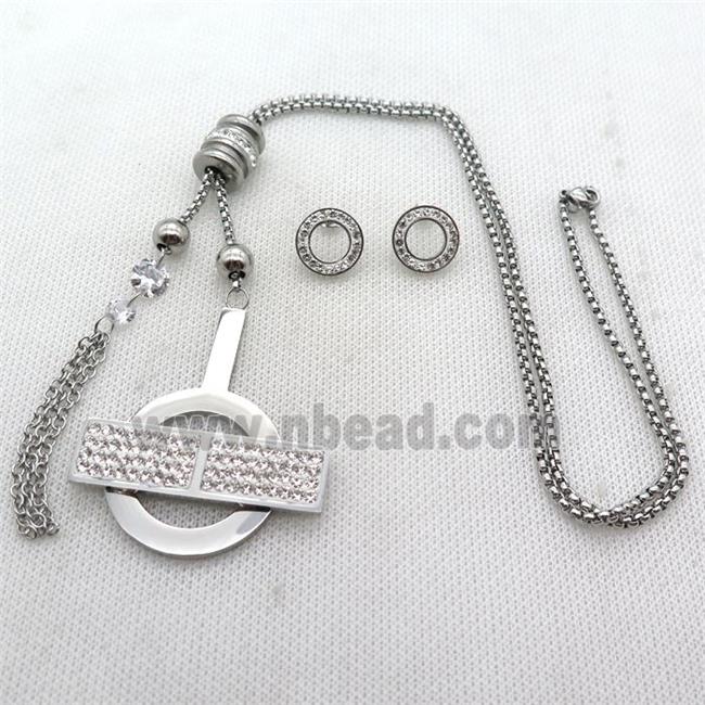 stainless steel necklace and earring, platinum plated