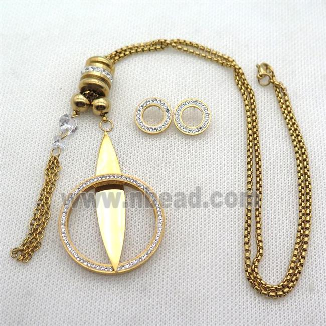 stainless steel necklace and earring, gold plated