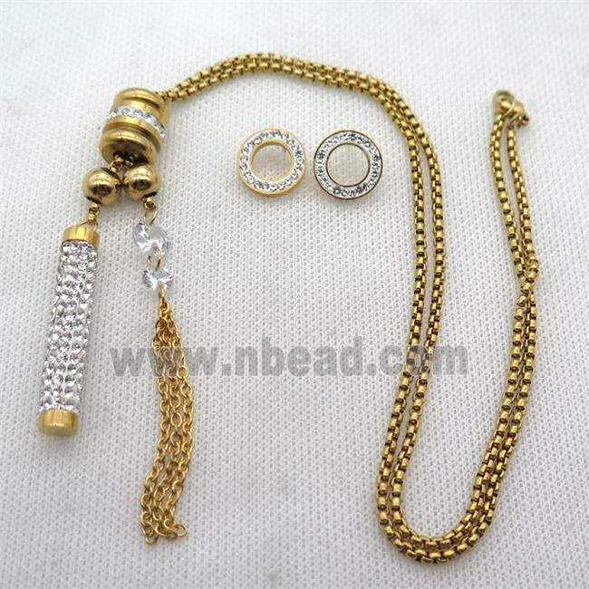 stainless steel necklace and earring, gold plated