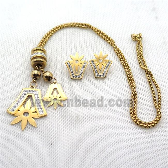 stainless steel necklace and earring, gold plated