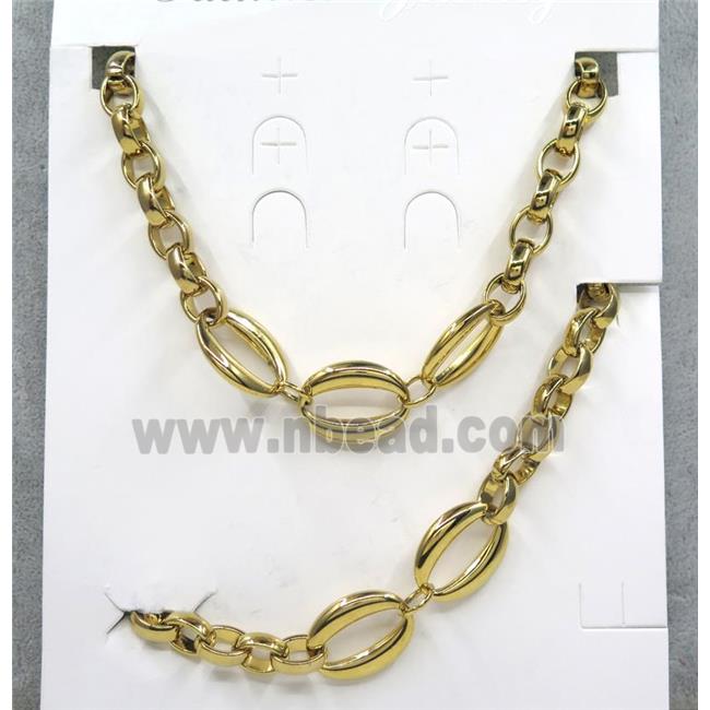 stainless steel necklace and bracelet, gold plated