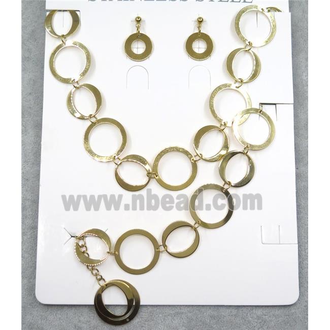 stainless steel necklace and earring studs, gold plated