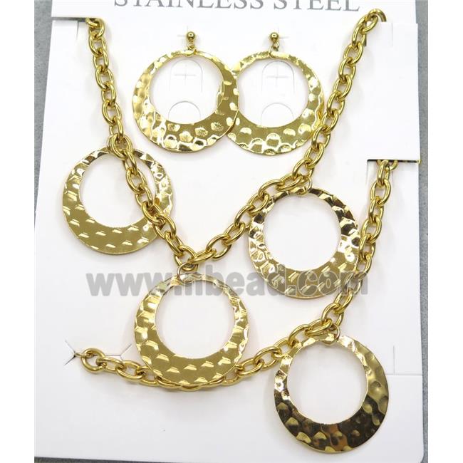 stainless steel necklace and earring studs, gold plated