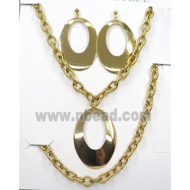 stainless steel necklace and earring studs, gold plated