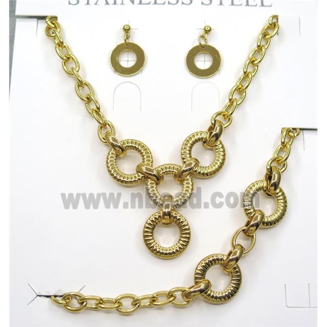 stainless steel necklace and earring studs, gold plated