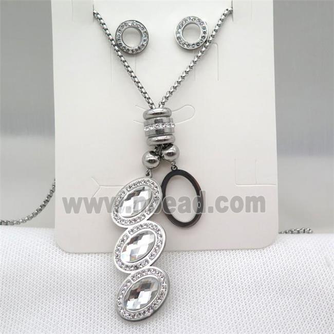 stainless steel necklace and earring, platinum plated