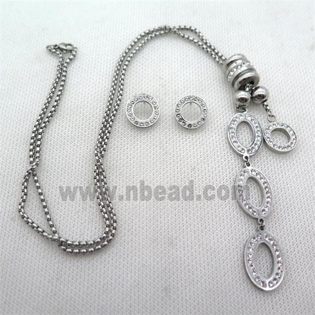 stainless steel necklace and earring, platinum plated