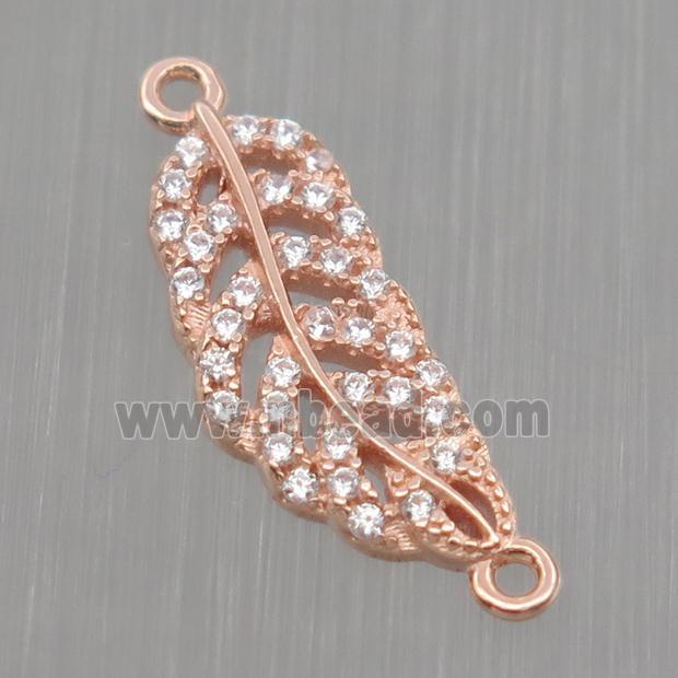 Sterling Silver Leaf connector paved zircon, rose gold