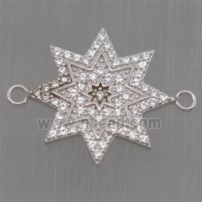 Sterling Silver star connector paved zircon, platinum plated