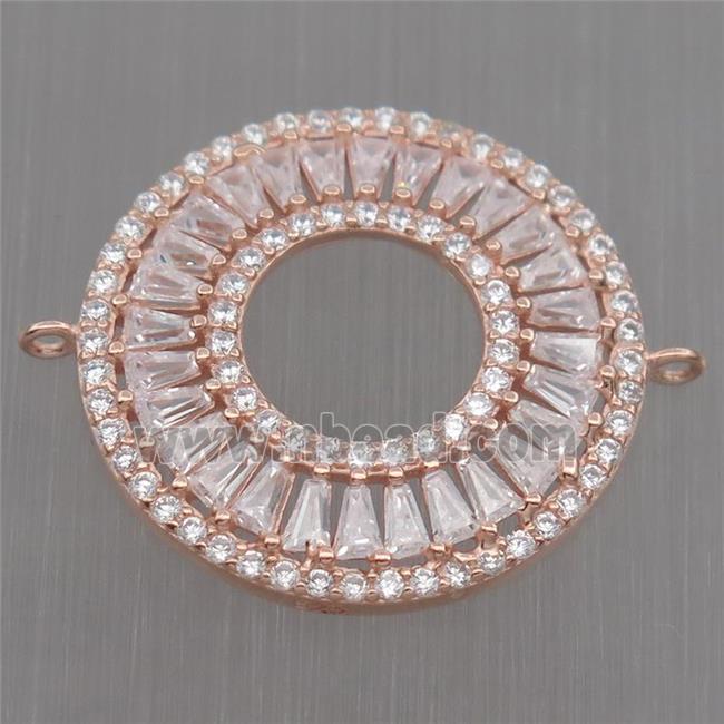 Sterling Silver donut connector paved zircon, rose gold