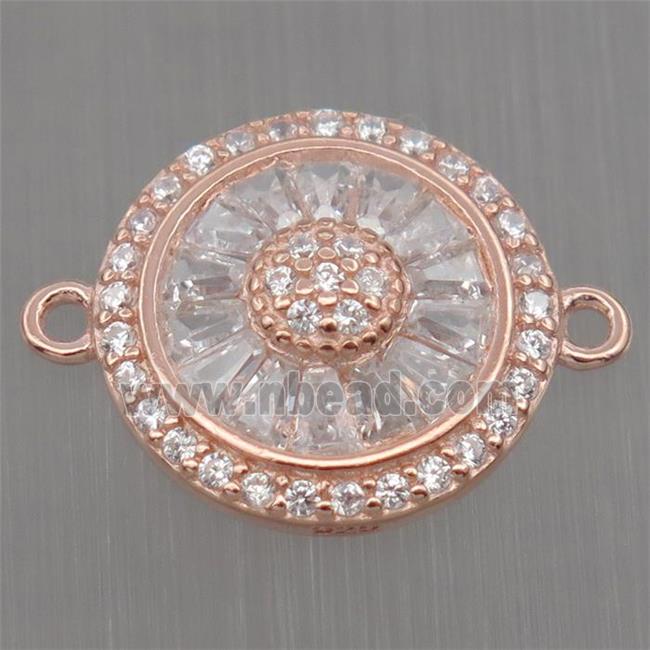 Sterling Silver sunflower connector paved zircon, rose gold