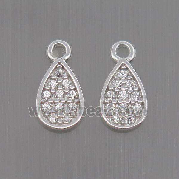 Sterling Silver teardrop pendant paved zircon, platinum plated