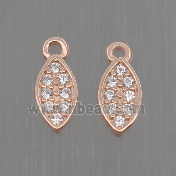 Sterling Silver leaf pendant paved zircon, rose gold