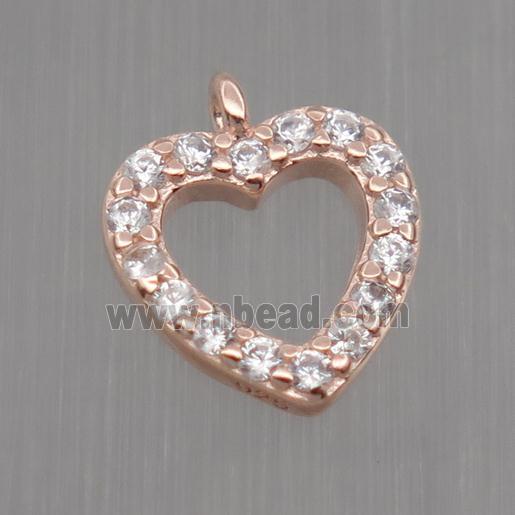 Sterling Silver heart pendant paved zircon, rose gold