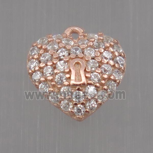 Sterling Silver heart pendant paved zircon, rose gold