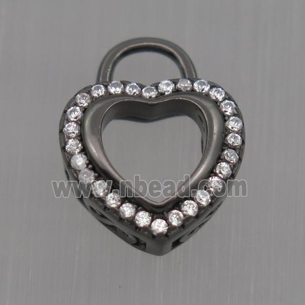 Sterling Silver heart pendant paved zircon, black plated