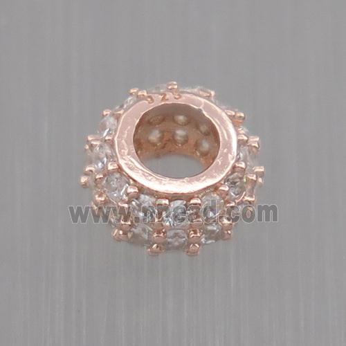 Sterling Silver beads paved zircon, rondelle, rose gold