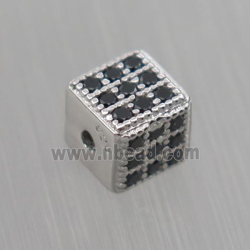 Sterling Silver cube beads paved zircon, platinum plated