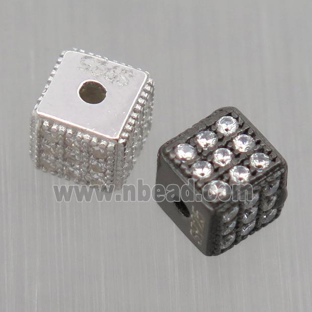 Sterling Silver cube beads paved zircon, mixed color