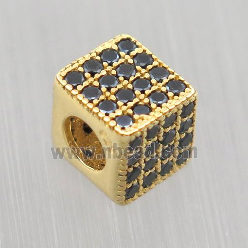 European style Sterling Silver cube beads paved zircon, gold plated