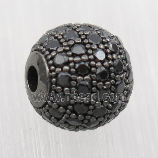 round Sterling Silver beads paved zircon, black plated