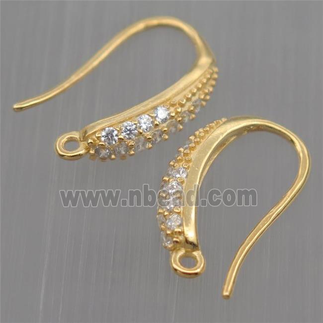 Sterling Silver hook Earrings pave zircon with loop, gold plated