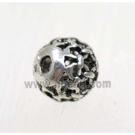 hollow tibetan silver round alloy beads, non-nickel