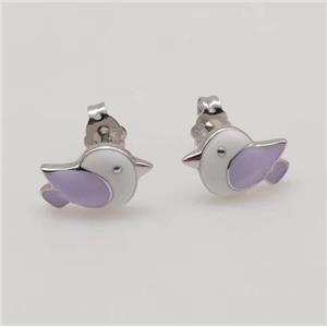 sterling silver birds Earring studs, lavender enamel, approx 8-12mm