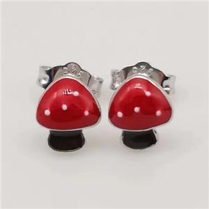 Sterling Silver Mushroom Stud Earring Red Enamel, approx 6-8mm