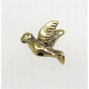 tibetan silver bird zinc beads, non-nickel, antique gold, approx 9x12mm