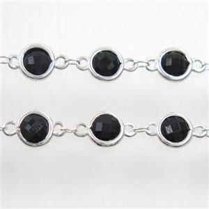 copper chain with black Chinese crystal glass, silver plated, approx 8mm dia