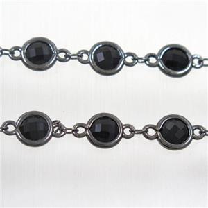 copper chain with black Chinese crystal glass, black plated, approx 8mm dia