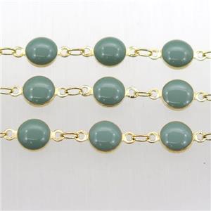 green Porcelain Glass Chain, gold plated, approx 6.5mm dia