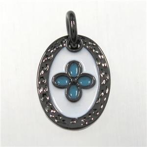 copper oval clover pendants, enamel, black plated, approx 9-12mm