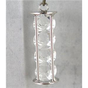 rhinestone pendant, platinum plated, approx 12mm dia, 12x35mm