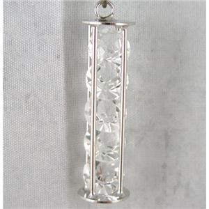 rhinestone pendant, platinum plated, approx 10mm dia, 12x45mm