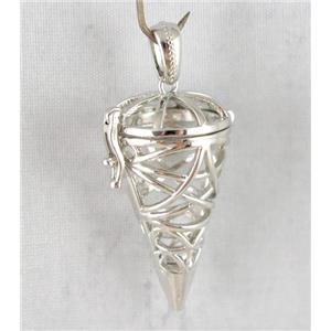 Copper Pendulum Locket Pendant Hollow Platinum Plated, approx 22x35mm