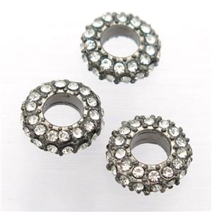 alloy spacer bead with rhinestone, rondelle, approx 12mm dia