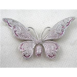 copper butterfly brooch paved zircon, platinum plated, approx 45-70mm