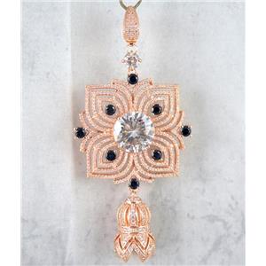 copper pendant paved zircon, rose gold plated, approx 40x40mm, 16x25mm