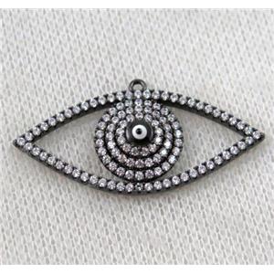 copper pendant paved zircon, evil eye, black, approx 20x38mm