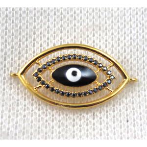 copper connector paved zircon with evil eye, gold plated, approx 14-25mm