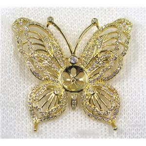 copper butterfly brooch paved zircon, gold plated, approx 40x40mm