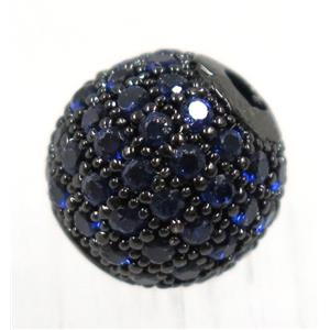 round copper beads pave zircon, black plated, approx 8mm dia