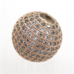 round copper beads pave zircon, rose gold, approx 10mm dia