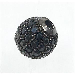 round copper beads pave zircon, black plated, approx 8mm dia